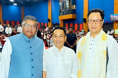 Sikkim CM Prem Singh with Kiren Rijiju and Ravi Shankar Prasad 